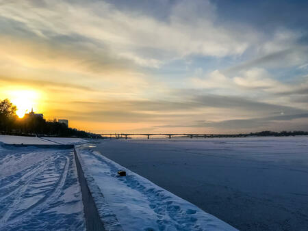 Embankment of the Kama River in Perm in winter