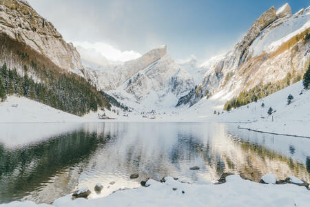 Scenic view of  lake in Switzerland in winter