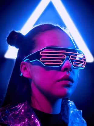 Cyber woman in wire LED glasses