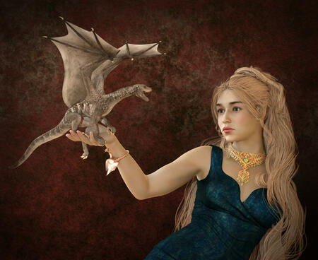 3D illustration beautiful blonde and fantasy dragon