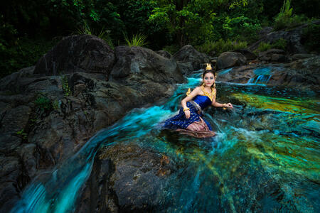 The Angel Fashion at Wang Mai Pag Waterfall in Thailand.