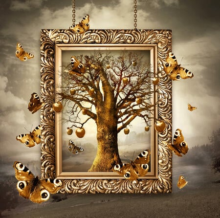Magic tree with butterflies in frame.
